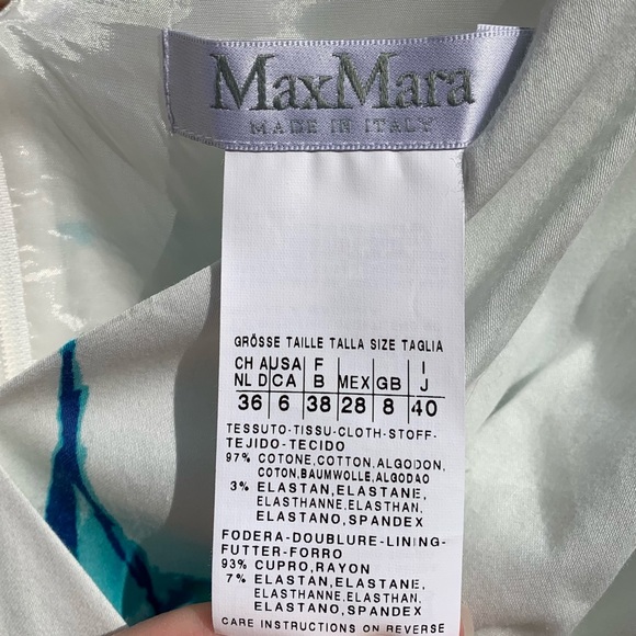 MAXMARA White Turquoise Green V Neck ARIZIA Print Sheath Women’s 6 - Picture 7 of 7